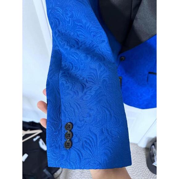 Suit for Men Size L Royal Blue Embossed 2 Pieces Tuxedo M604 - Picture 3 of 4